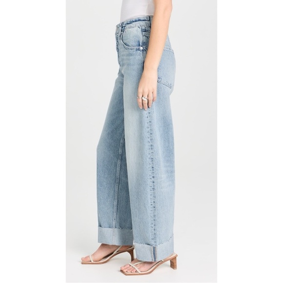 Frame Barrel Jeans 29 Raw Cuff Curved Rhode Light Wash Denim Blue Classic - Picture 2 of 15